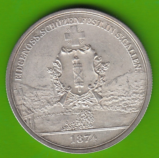 Schweiz Schützentaler 5 Franken 1874 Sankt Gallen fast Stempelglanz nswleipzig Schweiz Schützentaler 5 Franken 1874 Sankt Gallen fast Stempelglanz nswleipzig