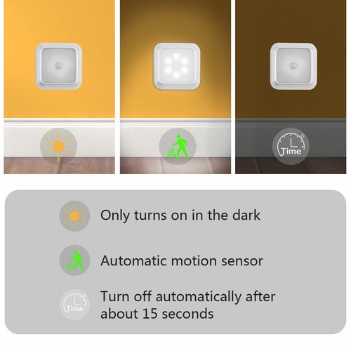 Stair Wireless PIR 6 LED Motion Sensor Lights 1 Pack Lamp Night Light Cabinet - Picture 2 of 9