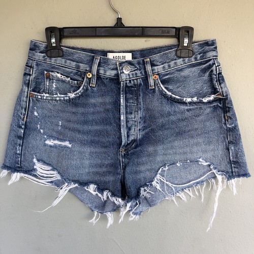 Agolde Parker Denim Shorts Women 27 Distressed Cutoff High Rise Button Fly Summe - Imagen 2 de 15