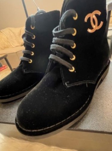Womens Chanel Velvet Booties Black Lace Up Boots W Box EU 37 US 7 Worn Once! - Picture 2 of 4