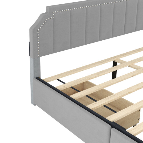Queen/King Size Platform Bed Frames with 4 Storage Drawer Upholstery Storage Bed - Bild 11 von 20