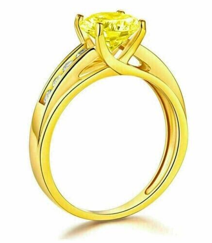Lab-Created 2.90Ct Round Cut Canary Diamond Engagement Ring 14K Yellow Gold Over - Picture 2 of 3