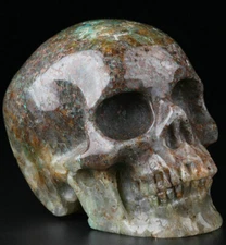 3.0" Chrysocolla Quartz Carved Crystal Skull, Realistic, Crystal Healing