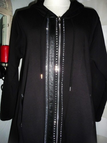Sweat Mantel Long Jacke Kapuze A-Linie + viele Hammer Details Lagenlook 52-54 - Bild 12 von 14