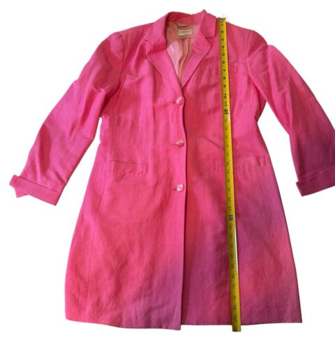Talbots Linen Coat Woman’s Size 12. Bright Pink With Light Pink Lining - Picture 2 of 7