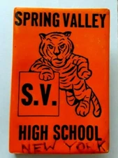 Vintage Spring Valley High School, New York Pinback with Tiger Mascot
