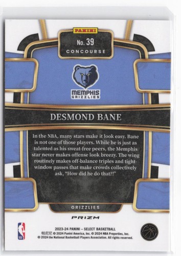 2023-24 Panini Select Desmond Bane #39 Tectonic Prizms - Picture 2 of 2