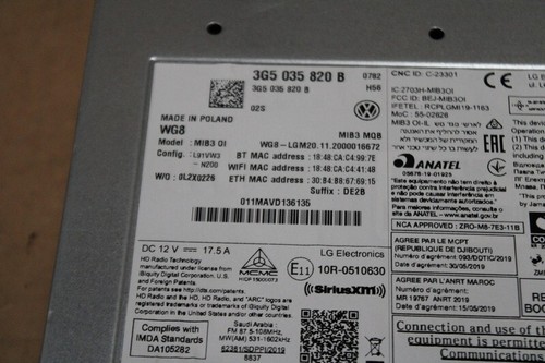 VW Arteon 3H Touran T6 Steuergerät MIB3 Infotaiment Unit DAB BT WLAN 3G5035820 B - Picture 2 of 3