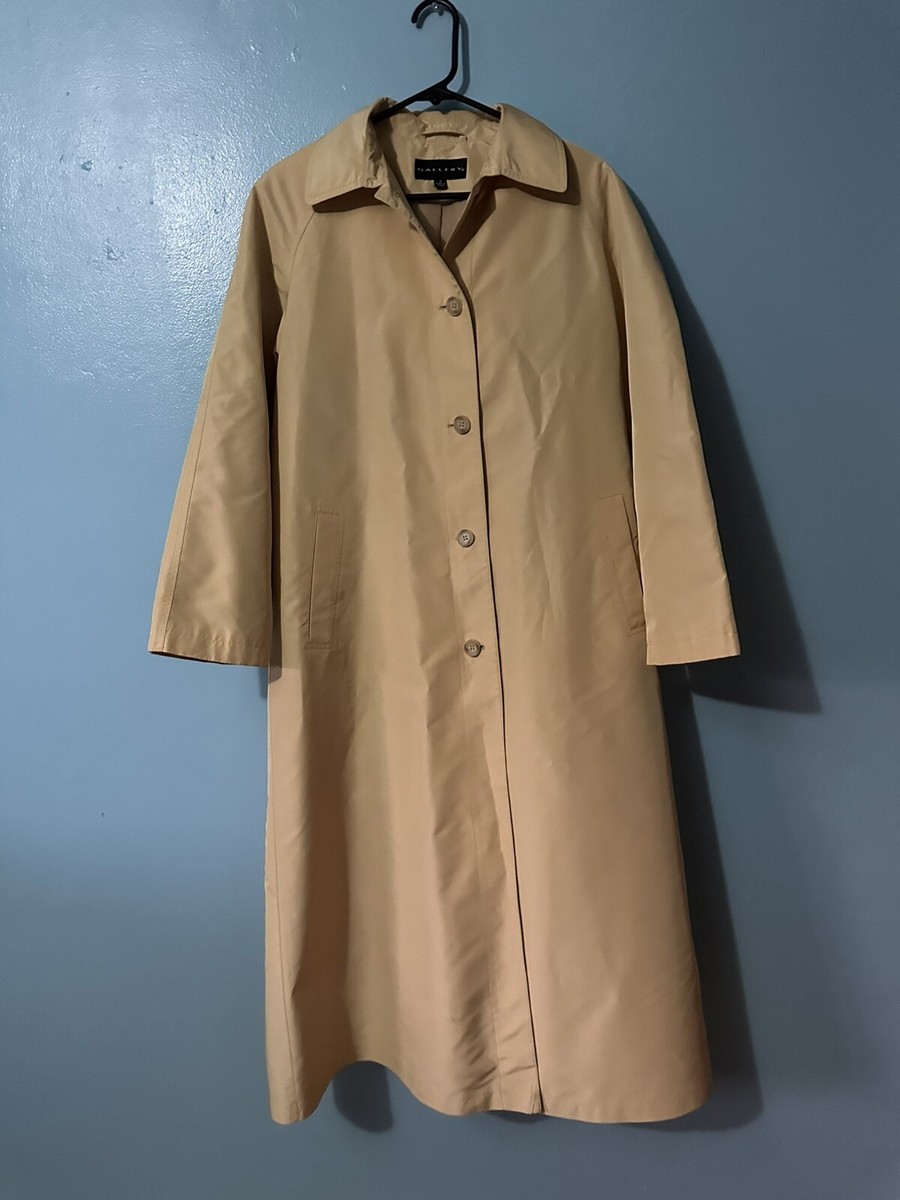 Gallery Womens Yellow Collard Button Down Long Sleeve Trench Coat Size