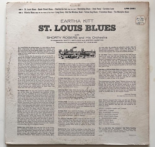EARTHA KITT St. Louis Blues W/Shorty Rogers 1958 RCA 12" LP 33 RPM Mono Ex Vtg - Imagen 3 de 8