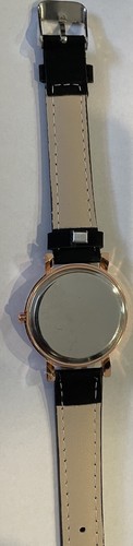 NEW Women's Crystal Accent Rose Gold Watch with Black Leather Strap - Picture 2 of 3