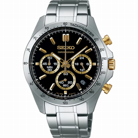 SEIKO SPIRIT SBTR015 Chronograph Black Gold Waterproof Men's  Authentic F/S