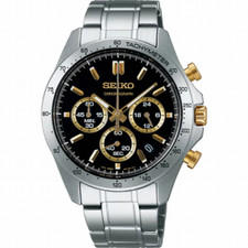 SEIKO SPIRIT SBTR015 Chronograph Black Gold Waterproof Men's  Authentic F/S