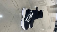 Versace Jeans Couture Black Slip On Signature Knit Ankle Boots