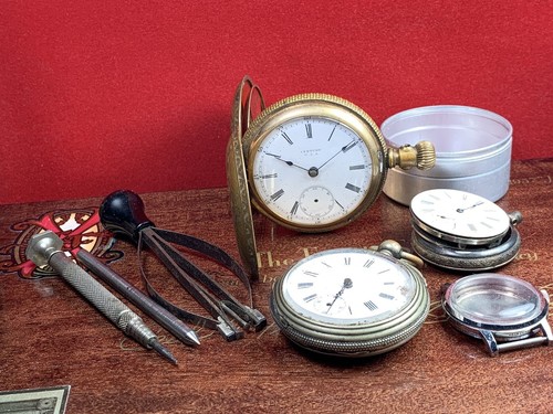 🔥ANTIQUE POCKET WATCH LOT Parts & Tools 1 WILL TICK SOME, Others 2Fix COME SEE - Picture 8 of 14