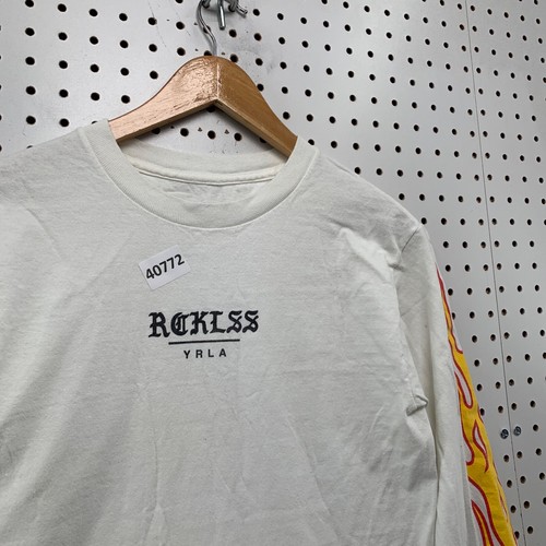 Young Reckless Flame Long Sleeve Shirt Mens Small White YRLA  17x24 - Picture 9 of 13