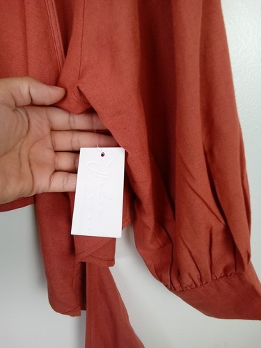 Helen Owen Rust Linen Blend Cropped Top | XS Boho Minimalist Contemporary - Picture 7 of 7