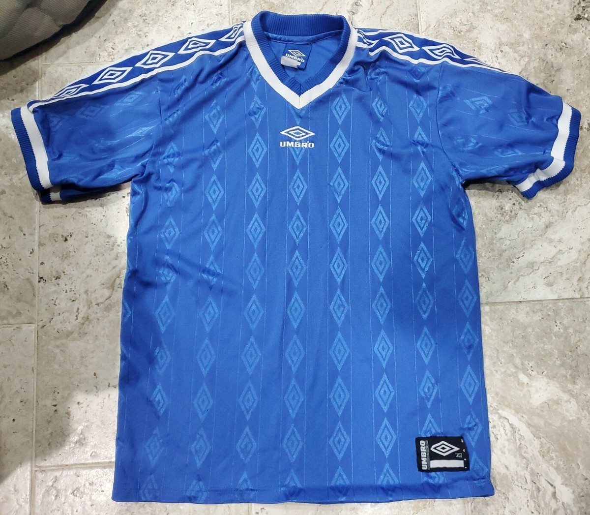 AMAZING VINTAGE 1990'S TEAM UMBRO SHINY BLUE SOCCER JERSEY AMAZING VINTAGE 1990'S TEAM UMBRO SHINY BLUE SOCCER JERSEY