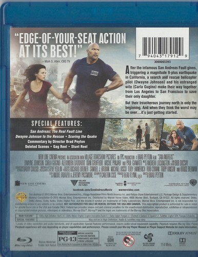 San Andreas Bu-ray Movie Dwayne Johnson Carla Gugino Alexandra Daddario - Picture 2 of 2
