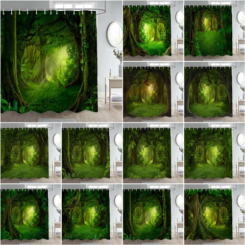 Sparkling Natural Rainforest Shower Curtain Bathroom Waterproof Curtains 12Hooks