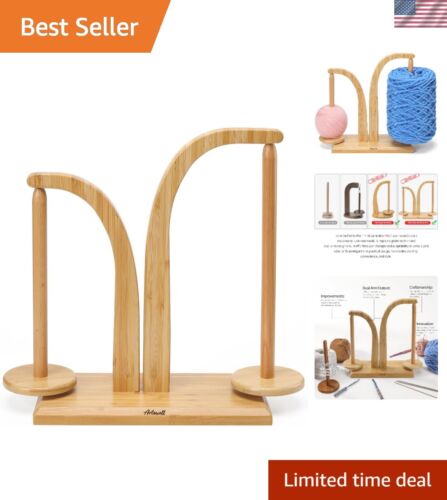 Yarn Holder for Knitting and Crocheting,Wooden Yarn Spinner with 2 Spindles b... - Picture 1 of 9