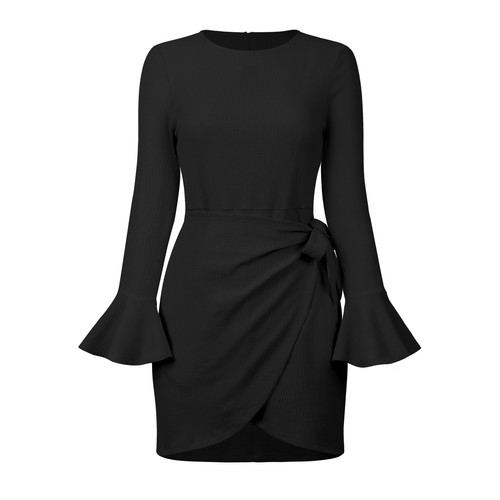 Damen Langarm Flansch Trompetenärmel Schmetterling Kleid Herbst und Winter Neu - Bild 3 von 25