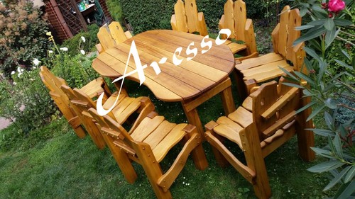 Rustikale Gartenmöbel Massivholz Terrassenmöbel Sitzgarnitur Sitzgruppe Eiche - Bild 11 von 12