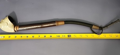 Antique Clay Tobacco Smoking Pipe W/ Long Cherry Wood Stem, 20" Long - Picture 4 of 7