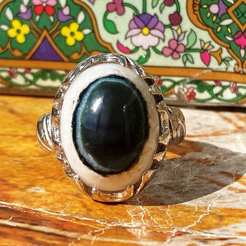 Eye of insight 925 Sterling Silver ring men yemeni ring agate aqeeq عقيق يقراني - Picture 3 of 10