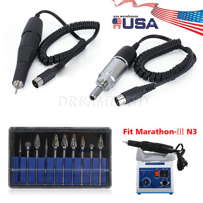 Dental Lab Electric Motor / Polishing Handpiece / 10 Tungsten Carbide Burs