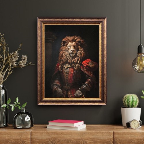 Royal Lion Wall Art Renaissance Animal Portrait Painting Baroque Lion Artwork Da - Picture 5 of 23