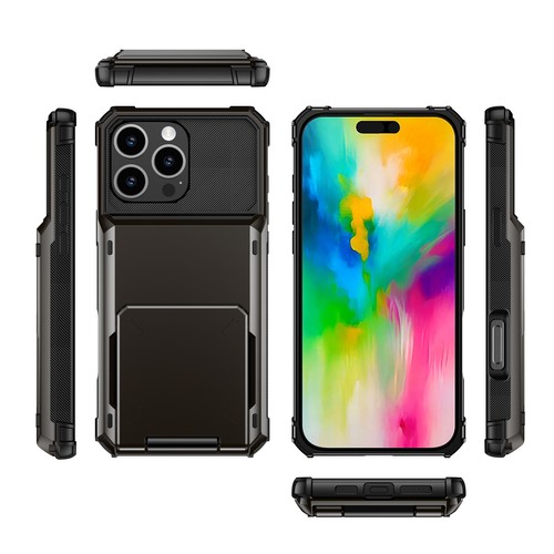 Custodia per iPhone 16+ 16 Pro Max PC+TPU con slot flip card resistente agli urti - Foto 9 di 18