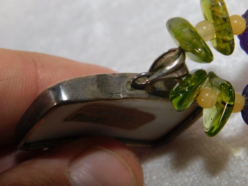 Vintage Chinese Butterfly Porcelain Sterling Silver Jade Peridot Bead Necklace - Picture 8 of 10