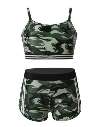 Set tankini bambina tank top + pantaloncini due pezzi costume da bagno sport danza abbigliamento - Foto 11 di 67