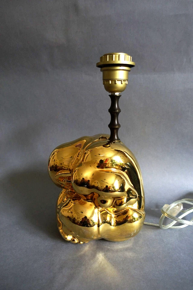 Pied de lampe  Bouddha en porcelaine dorée  design XXème - Photo 4/4