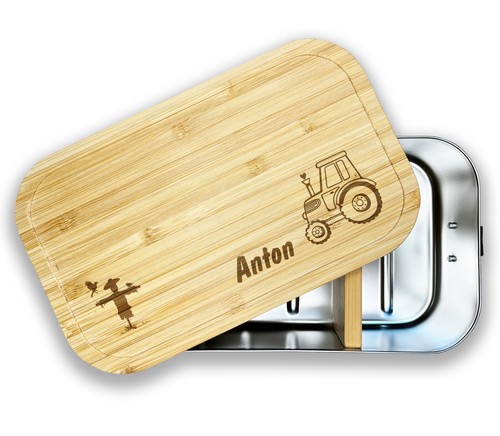 Brotdose mit Name personalisiert | Lunchbox Edelstahl Bambus Kinder Schulanfang - Bild 9 von 13