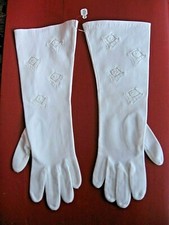 VINTAGE 7 1/2WHITE 100 COTTON EMBROIDERED OPERA GLOVES-13"-W.GERMANY-WEAR RIGHT