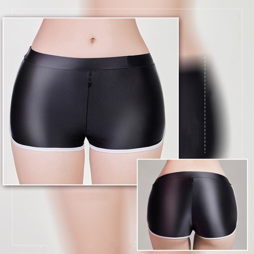 Underwear Sheer Oil Shiny Glossy Low Waist Sexy Hip Zipper Boxers for Lady - Picture 5 of 16