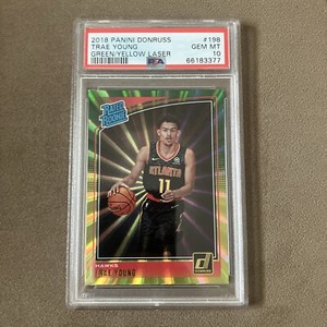 2018 Panini Donruss Trae Young RC Green/Yellow Laser PSA 10 Atlanta Hawks #198 