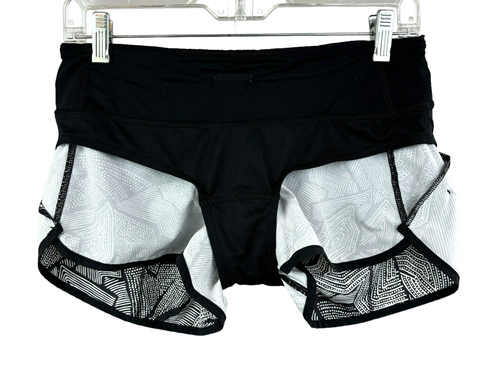 LULULEMON Speed Shorts Size 4 Dottie Tribe White Black Shorts Liner Running - Picture 7 of 8