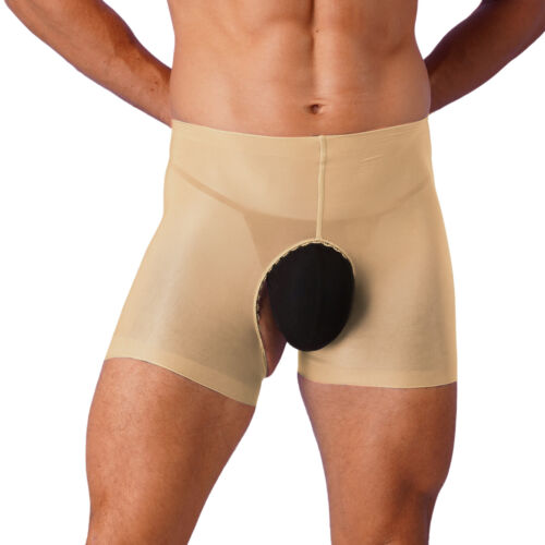 Herren Boxershorts durchsichtig Nylon Schritt offen Höschen Unterwäsche Nachtwäsche - Bild 101 von 114