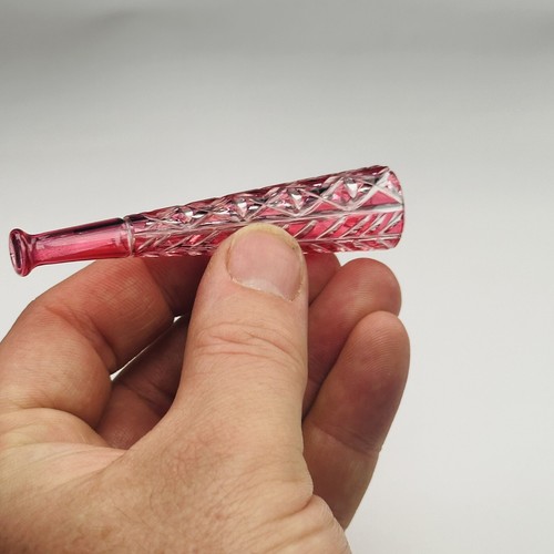 Antikes Cranberry geschliffenes Glas Cheroot viktorianisch geätzt L8cm Stourbridge um 1890 - Bild 8 von 11