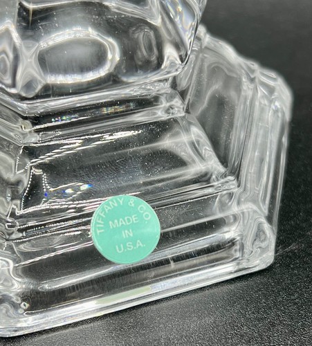Pair Tiffany & Co. Crystal Plymouth Hexagonal 8" Candle Sticks MINT - Picture 4 of 13