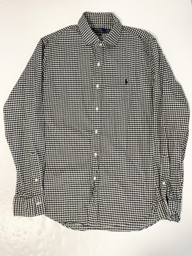 Polo Ralph Lauren camicia slim fit uomo grande nera Gingham con bottoni manica lunga - Foto 2 di 11