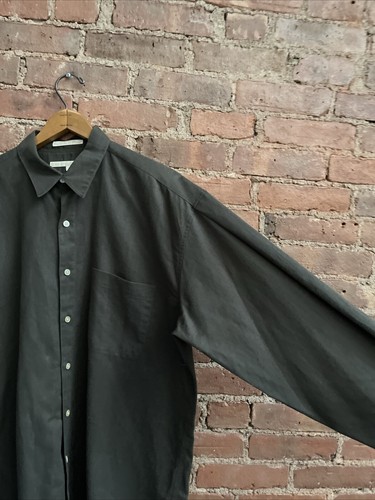 Vtg Perry Ellis Men’s Shirt, Sz Large, Deep Olive Linen/Cotton Reverse Pleat 80s - Picture 5 of 11