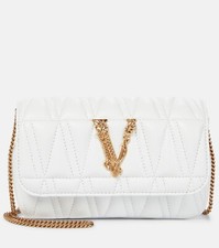 Versace Virtus Mini White Bag Quilted Leather Golden Chain Crossbody Bag nwt