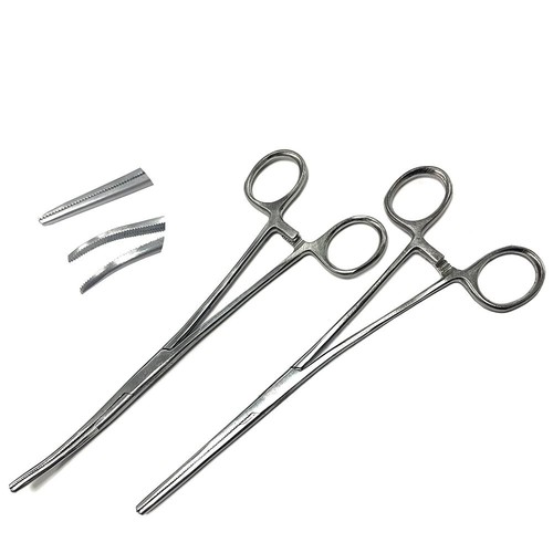 Forceps 8" 200mm Curved & Straight  Self Locking Stainless Steel Set of 2 - Picture 1 of 2