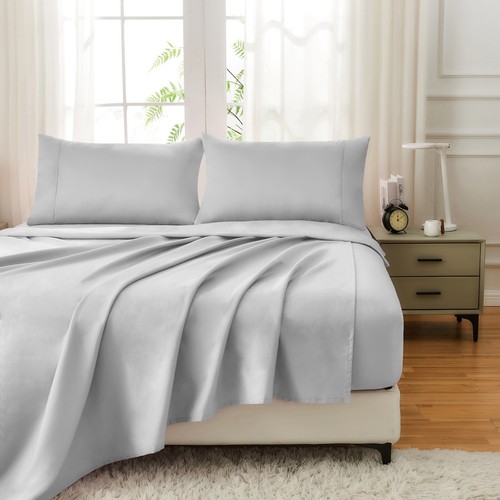 100% Pure Cotton Sheet Sets Deep Fitted Flat Sheet Pillwocases Breathable Soft - Picture 30 of 43