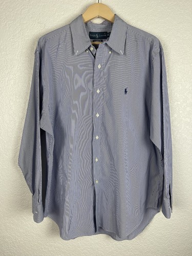 Ralph Lauren Mens Dress Shirt Size Large Long Sleeve Blue White Pintsripe Preppy