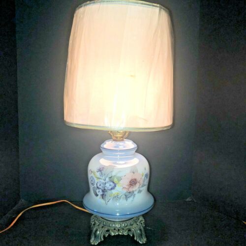Table Lamp Vintage Porcelain Brass Accurate Casting 3- Way Floral 24.5" - Picture 1 of 9